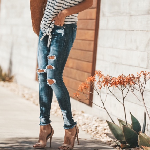 NWT KanCan Kan Can Worldwide Distressed Denim Dark - Picture 5 of 8